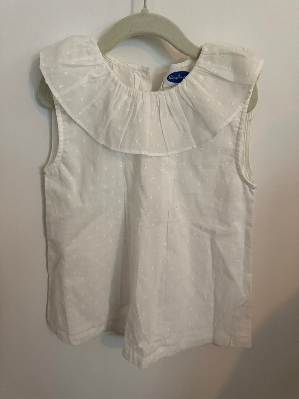 White Swiss Dot Ruffle Collar Tank Top for Girls